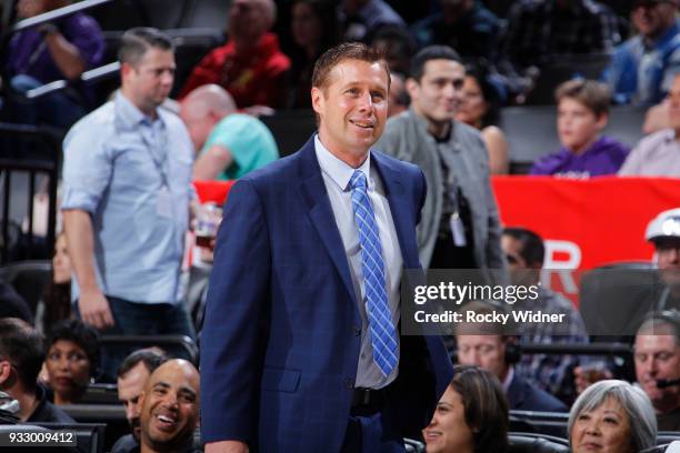 Head coach Dave Joerger of the Sacramento Kings coaches against the Orlando Magic on March 9, 2018 at Golden 1 Center in Sacramento, California. NOTE...