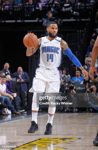 Augustin of the Orlando Magic brings the ball up the court against the Sacramento Kings on March 9, 2018 at Golden 1 Center in Sacramento,...