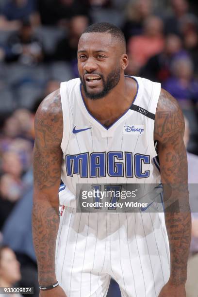 Jonathon Simmons of the Orlando Magic looks on during the game against the Sacramento Kings on March 9, 2018 at Golden 1 Center in Sacramento,...