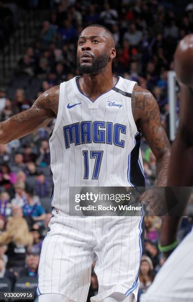 Jonathon Simmons of the Orlando Magic looks on during the game against the Sacramento Kings on March 9, 2018 at Golden 1 Center in Sacramento,...