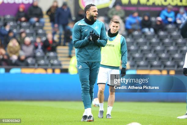 Kyle Bartley of Swansea prior to kick off of the Fly Emirates FA Cup Quarter Final match between Swansea City and Tottenham Hotspur at the Liberty...
