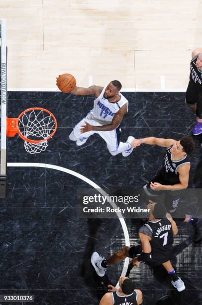 Jonathon Simmons of the Orlando Magic shoots a layup against the Sacramento Kings on March 9, 2018 at Golden 1 Center in Sacramento, California. NOTE...