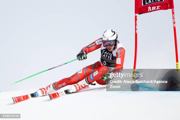 Henrik Kristoffersen of Norway competes during the Audi FIS Alpine Ski World Cup Finals Men's Giant Slalom on March 17, 2018 in Are, Sweden.