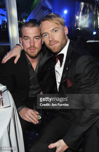 Andy Cowles , partner of Stephen Gately poses with Ronan Keating of Boyzone at Ronan Keating's fourth annual Emeralds and Ivy Ball in aid of Cancer...