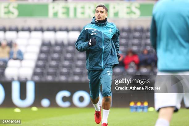 Kyle Naughton of Swansea prior to kick off of the Fly Emirates FA Cup Quarter Final match between Swansea City and Tottenham Hotspur at the Liberty...