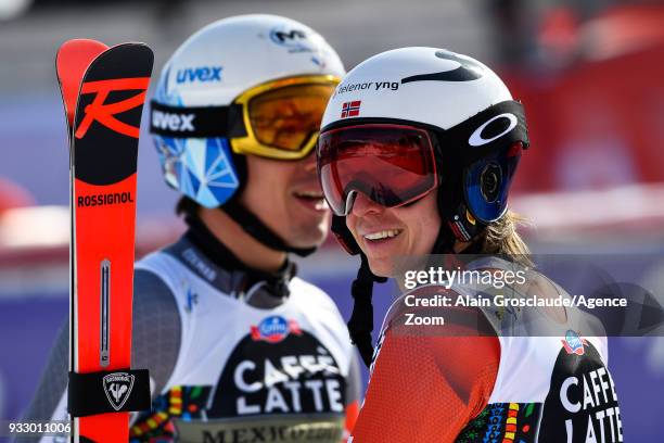 Henrik Kristoffersen of Norway takes 2nd place during the Audi FIS Alpine Ski World Cup Finals Men's Giant Slalom on March 17, 2018 in Are, Sweden.