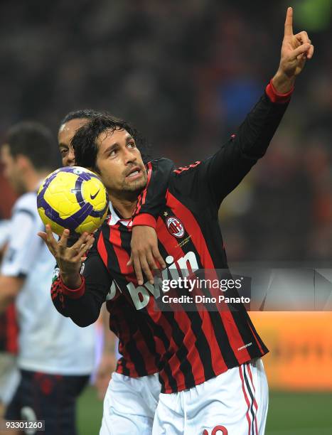 Marco Borriello of Milan celebrates after scoring their second goal during the Serie A match between Milan and Cagliari at Stadio Giuseppe Meazza on...