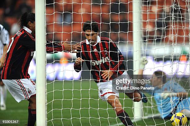 Marco Borriello of Milan celebrates after scoring their second goal during the Serie A match between Milan and Cagliari at Stadio Giuseppe Meazza on...