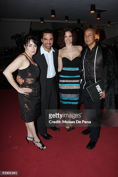 Executive Director Marlene Dermer, Actor Manny Perez, Miss Universe 2001 Denise Quinones and Actor Juan Fernandez attend the "La Soga" premier during...