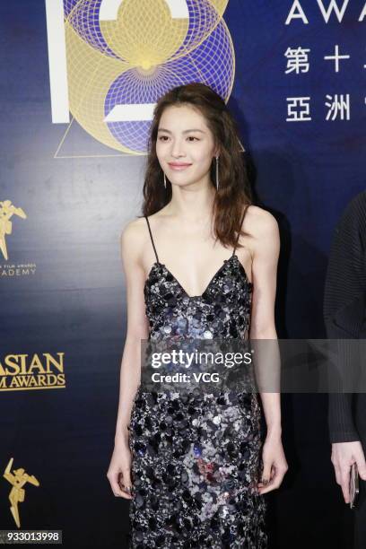 Actress Elane Zhong poses on the red carpet of the 12th Asian Film Awards at the Venetian Hotel on March 17, 2018 in Macao, China.