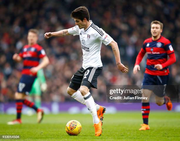 Lucas Piazon of Fulham runs with the ball during the Sky Bet Championship match between Fulham and Queens Park Rangers at Craven Cottage on March 17,...