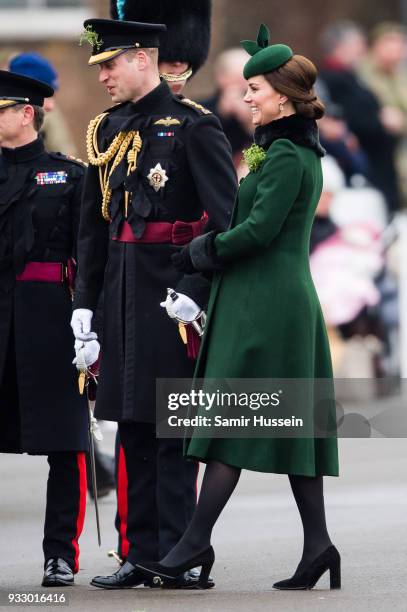 Catherine, Duchess of Cambridge and Prince William, Duke Of Cambridge attend the annual Irish Guards St Patrick's Day Parade at Cavalry Barracks on...