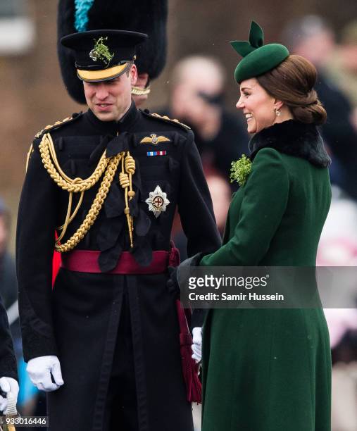 Catherine, Duchess of Cambridge and Prince William, Duke Of Cambridge attend the annual Irish Guards St Patrick's Day Parade at Cavalry Barracks on...