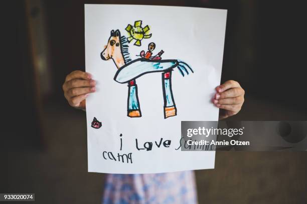 summer camp kid art - child horse stock pictures, royalty-free photos & images