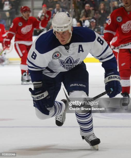 Michael Komisarek of the Toronto Maple Leafs skates against the Detroit Red Wings at the Air Canada Centre on November 7, 2009 in Toronto, Canada.