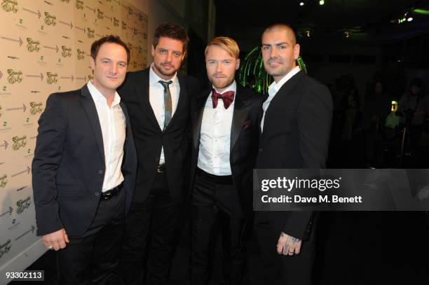 Boyzone with Mikey Graham, Keith Duffy, Ronan Keating and Shane Lynch arrives at the fourth annual Emeralds And Ivy Ball in aid of Cancer Research UK...
