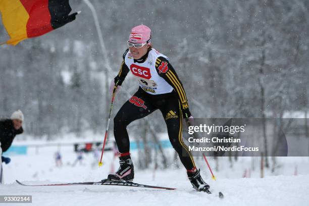 Evi Sachenbacher Stehle of Germany competes in the Women's 4x5km Cross Country Relay Skiing during day two of the FIS World Cup on November 22, 2009...