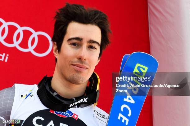 Victor Muffat-jeandet of France takes 3rd place during the Audi FIS Alpine Ski World Cup Finals Men's Giant Slalom on March 17, 2018 in Are, Sweden.