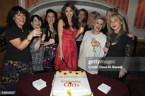 Arabella Weir, Debbie Chazen, Katherine Rooney, Kelly Brook, Janie Dee, Jan Leeming, Rosalind Knight , Yvonne Riley and Helen Lederer celebrates...