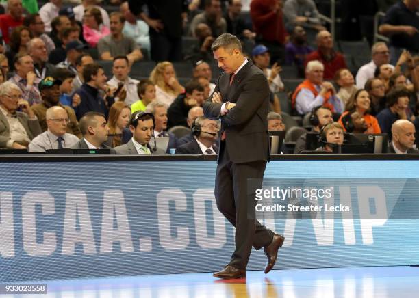 Head coach Tony Bennett of the Virginia Cavaliers reacts to their 74-54 loss to the UMBC Retrievers during the first round of the 2018 NCAA Men's...