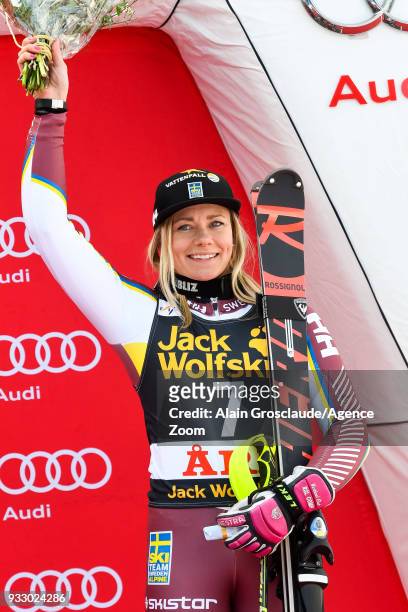 Frida Hansdotter of Sweden takes 2nd place during the Audi FIS Alpine Ski World Cup Finals Women's Slalom on March 17, 2018 in Are, Sweden.