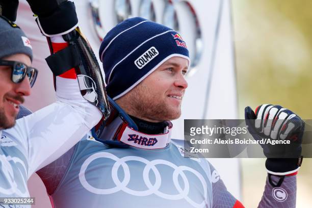 Alexis Pinturault of France takes 3rd place during the Audi FIS Alpine Ski World Cup Finals Men's Giant Slalom on March 17, 2018 in Are, Sweden.