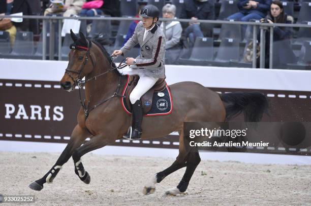 Peder Fredricson of Sweden on H&M Zaloubet competes during the Saut Hermes at Le Grand Palais on March 17, 2018 in Paris, France.