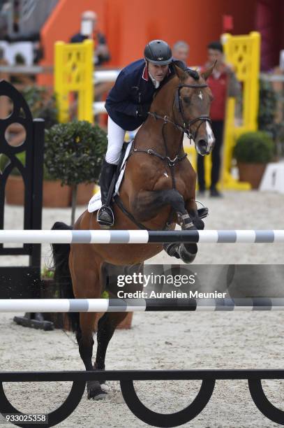 Robert Smith of Great Britain on Ilton competes during the Saut Hermes at Le Grand Palais on March 17, 2018 in Paris, France.