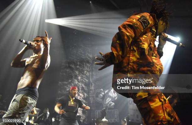Slim Jxmmi and Swae Lee of Rae Sremmurd perform during the SXSW Takeover Eardummers Takeover at ACL Live at the Moody Theatre during SXSW 2018 on...