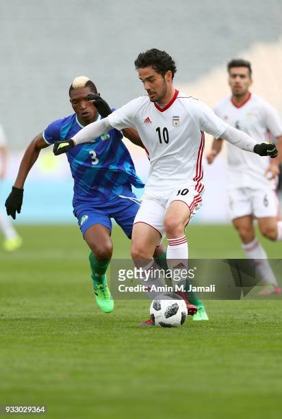 Omid Noorafkan of Iran in action during the International Friendly bwtween Iran and Sierra Leone at Azadi Stadium on March 17, 2018 in Tehran, Iran.