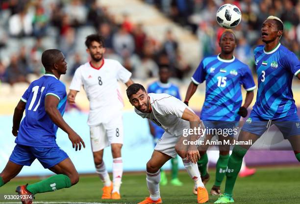 Kaveh Rezaei of Iran in action during the International Friendly bwtween Iran and Sierra Leone at Azadi Stadium on March 17, 2018 in Tehran, Iran.