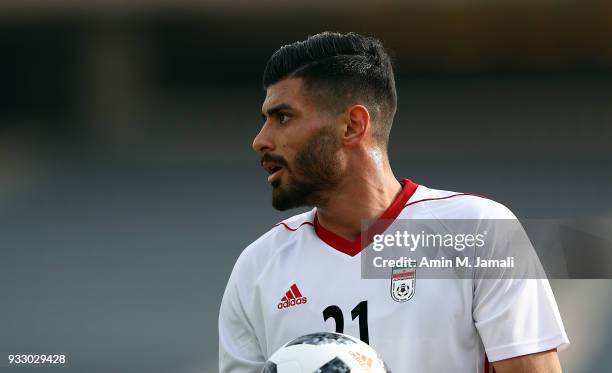 Saied Aghaei of Iran looks on during the International Friendly bwtween Iran and Sierra Leone at Azadi Stadium on March 17, 2018 in Tehran, Iran.