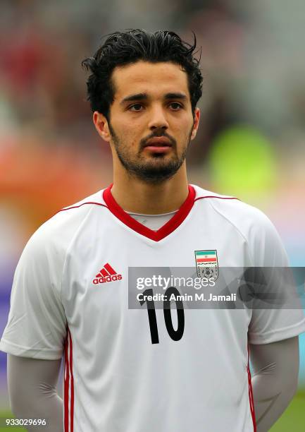 Omid Noorafkan of Iran looks on during the International Friendly between Iran and Sierra Leone at Azadi Stadium on March 17, 2018 in Tehran, Iran.