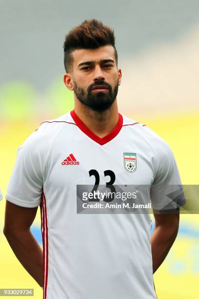 Ramin Rezaeian of Iran looks on during the International Friendly between Iran and Sierra Leone at Azadi Stadium on March 17, 2018 in Tehran, Iran.