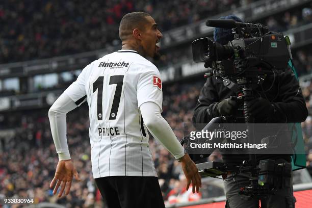 Kevin Prince-Boateng of Frankfurt celebrates after he scored a goal to make it 1:0 during the Bundesliga match between Eintracht Frankfurt and 1. FSV...