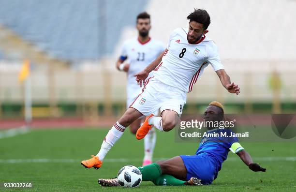 Ali Gholiadeh of Iran in action during the International Friendly between Iran and Sierra Leone at Azadi Stadium on March 17, 2018 in Tehran, Iran.