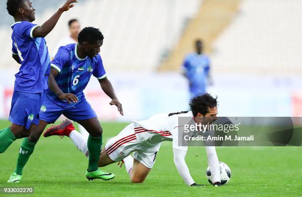 Omid Noorafkan of Iran in action during the International Friendly between Iran and Sierra Leone at Azadi Stadium on March 17, 2018 in Tehran, Iran.