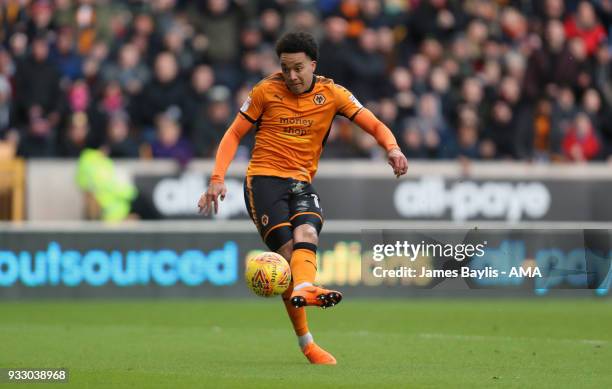 Helder Costa of Wolverhampton Wanderers scores a goal to make it 1-0 during the Sky Bet Championship match between Wolverhampton Wanderers and Burton...