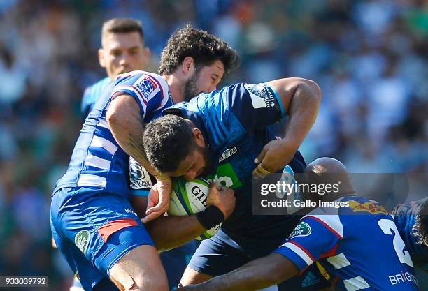 Patrick Tuipulotu of the Blues in action during the Super Rugby match between DHL Stormers and Blues at DHL Newlands on March 17, 2018 in Cape Town,...