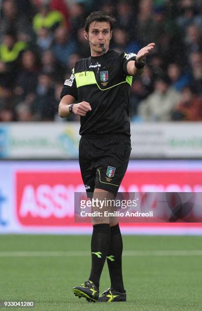Reefere Ros gestures during the serie B match between Virtus Entella and Parma Calcio at Stadio Comunale on March 17, 2018 in Chiavari, Italy.