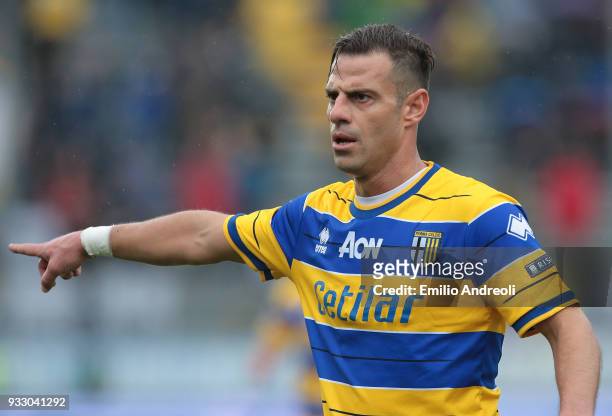 Emanuele Calaio of Parma Calcio 1913 gestures during the serie B match between Virtus Entella and Parma Calcio at Stadio Comunale on March 17, 2018...