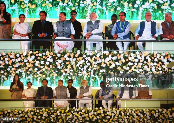 Prime Minister Narendra Modi along with Radha Mohan Singh Union Minister of Agriculture and Farmers Welfare, Meghalaya Chief Minister Conrad Sangma,...