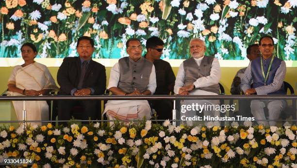 Prime Minister Narendra Modi along with Radha Mohan Singh Union Minister of Agriculture and Farmers Welfare, Meghalaya Chief Minister Conrad Sangma,...