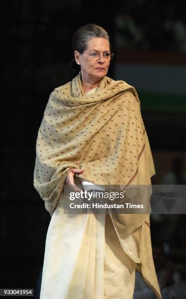 Congress party chairperson Sonia Gandhi during the 84th Plenary Session of Indian National Congress at the Indira Gandhi Stadium, on March 17, 2018...