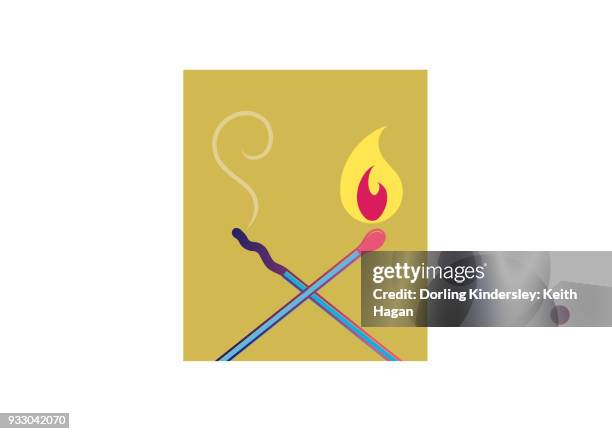 two matches; one burning, one extinguished - studio colour background stock illustrations