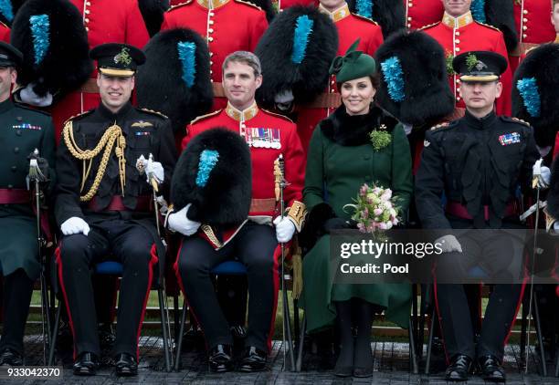 Catherine, Duchess of Cambridge and Prince William, Duke Of Cambridge attend the annual Irish Guards St Patrick's Day Parade at Cavalry Barracks on...