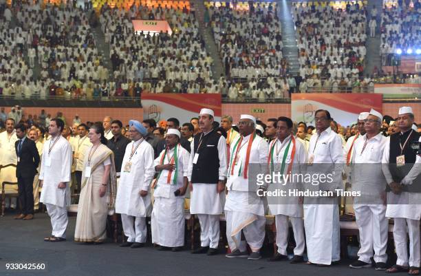 Congress president Rahul Gandhi, party chairperson Sonia Gandhi, Former Prime Minister Manmohan singh, A.K. Antony, Ghulam Nabi Azad and senior...