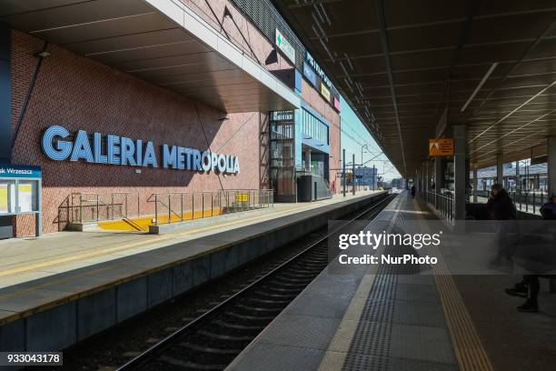 Train platform belonging to Galeria Metropolia shopping center in Gdansk Wrzeszcz is seen in Gdansk, Poland on 17 March 2018 Galeria Metropolia with...