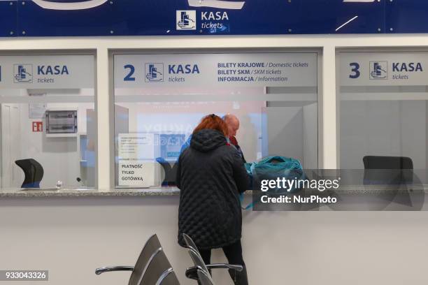 Ticket office belonging to Galeria Metropolia shopping center in Gdansk Wrzeszcz is seen in Gdansk, Poland on 17 March 2018 Galeria Metropolia with...