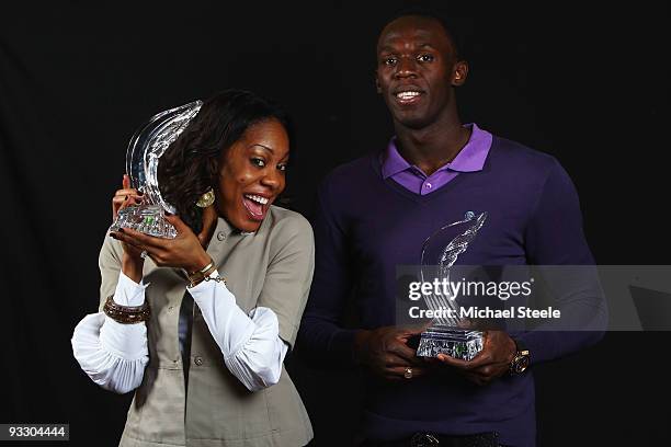 400m World Champion and 4×400m Olympic Champion Sanya Richards of USA and World and Olympic Sprint Champion Usain Bolt of Jamaica winners of the...